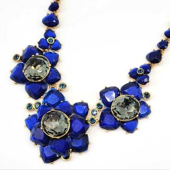Oscar de la Renta Cobalt Blue Swarovski Crystal Flower Statement Necklace - Picture 4 of 14